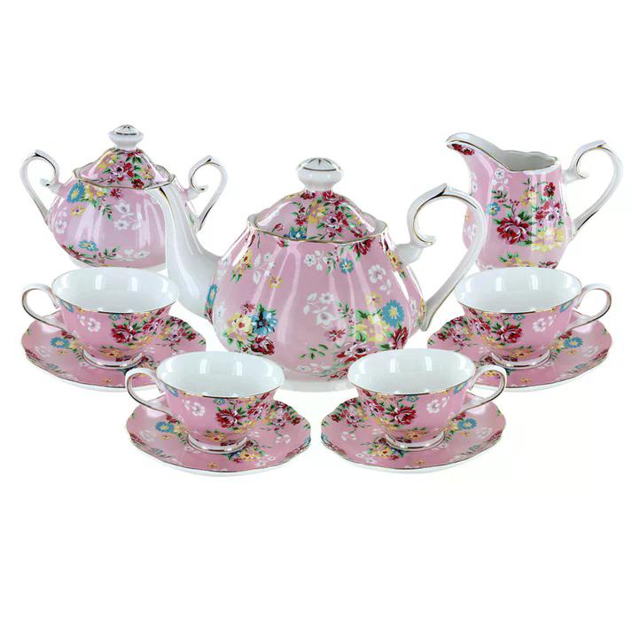 Shabby Rose Pink Porcelain Tea Set
