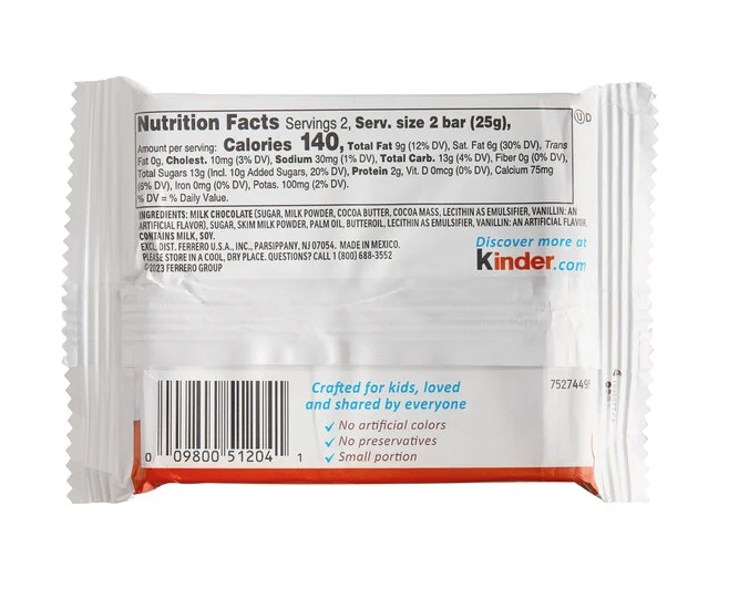 Kinder Chocolate 4 Bars 50g