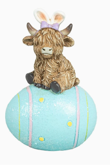 Easter Highland Cow On Egg Tabletop