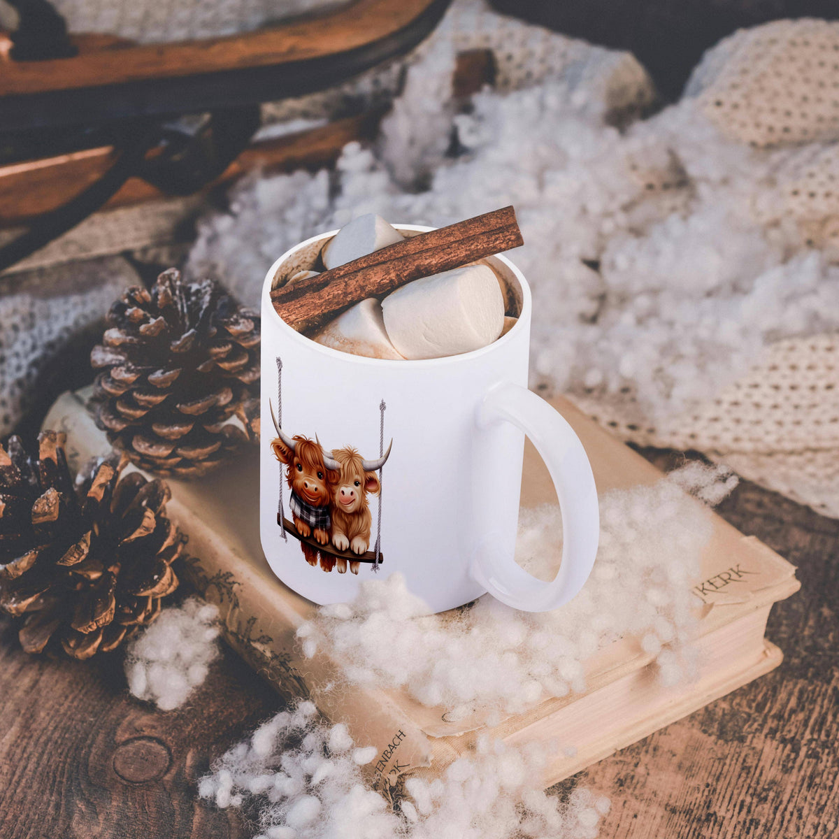 Highland Cows on a Swing Ceramic Mug 11oz