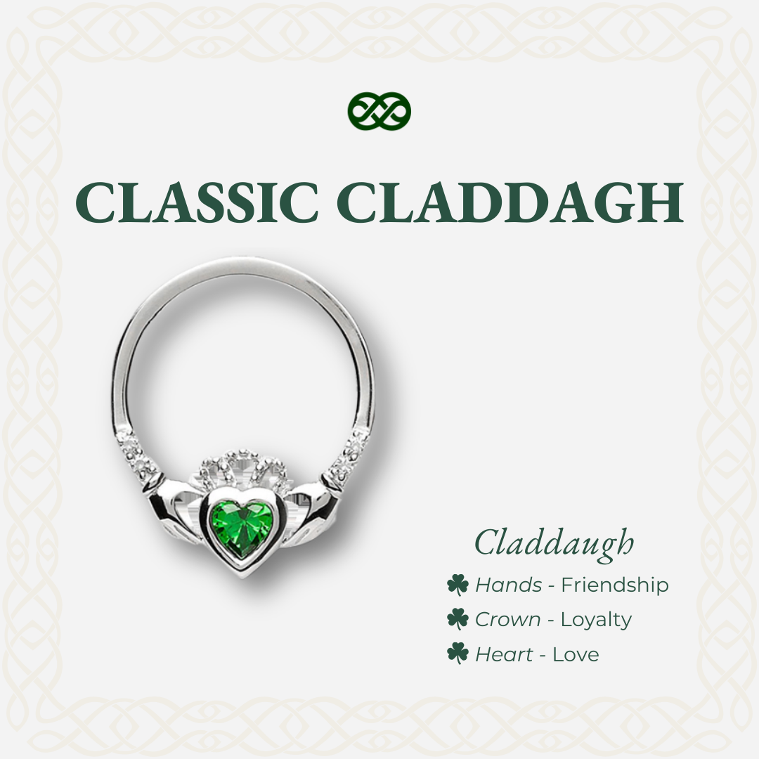 The Claddagh™ Earrings — 18K White Gold | Emerald