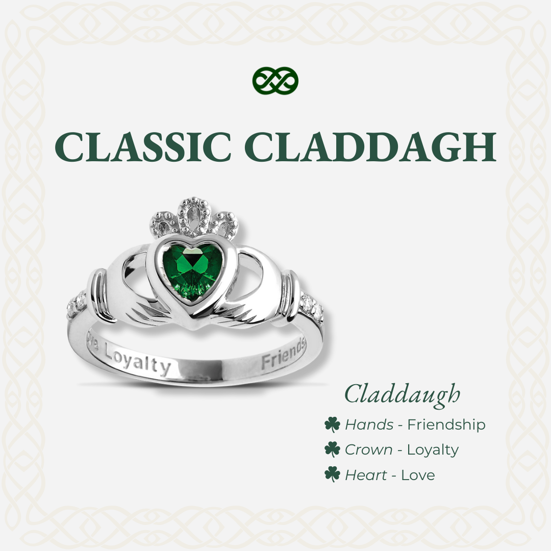 The Claddagh™ Ring — 18K White Gold | Emerald Heart