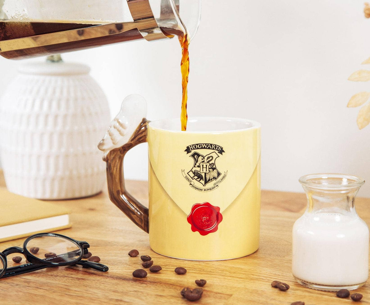 Harry Potter Envelope 20oz Mug, sculpted Hedwig handle, Hogwarts themed mug, Christmas gift for Harry Potter fans