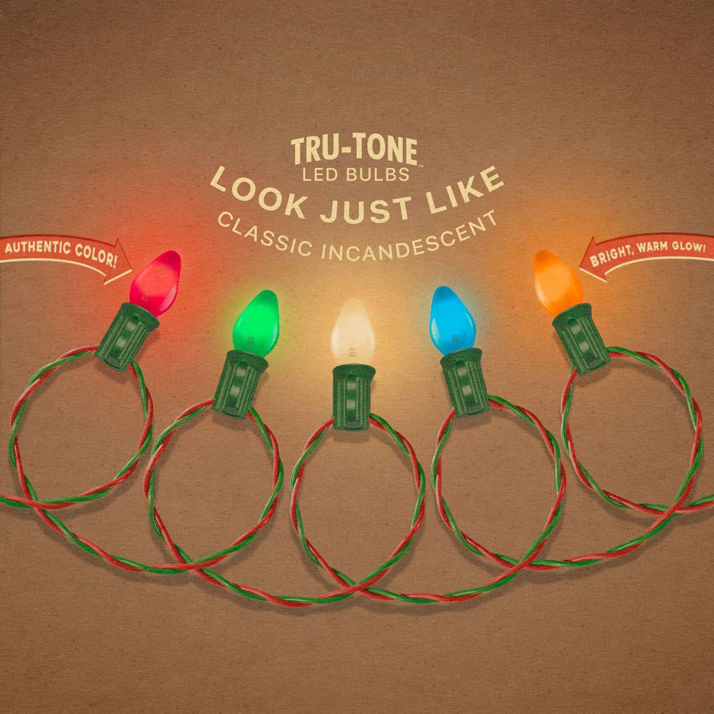 Tru-Tone Vintage Style LED Christmas Lights - C7 10-Light Set: Jeweltone (transparent)