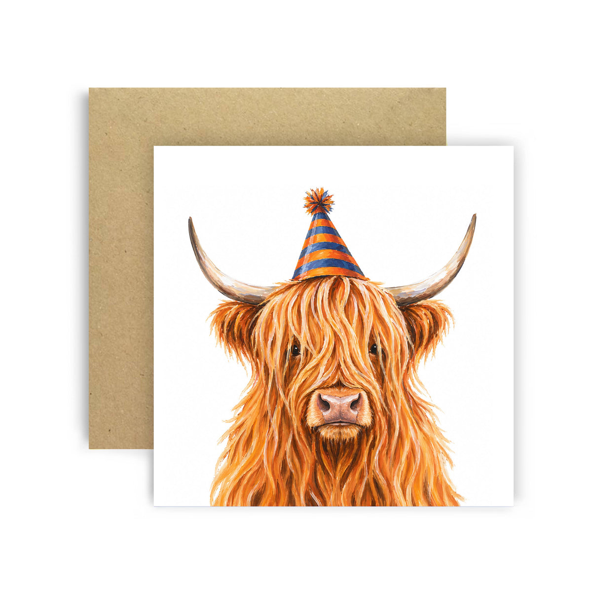 Funny Highland Cow Birthday Card with Party Hat