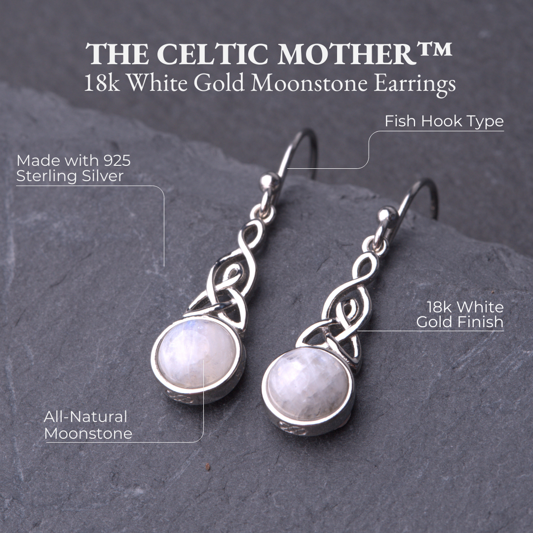Celtic Mother™ Earrings — 18K White Gold | Moonstone