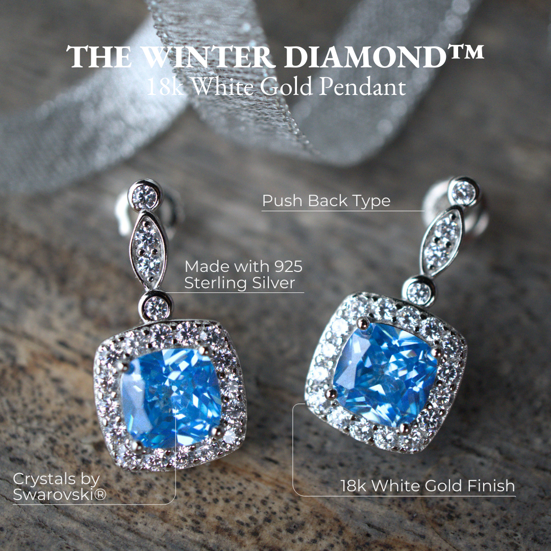 Winter Diamond™ Earrings — 18K White Gold | Cushion Blue Topaz