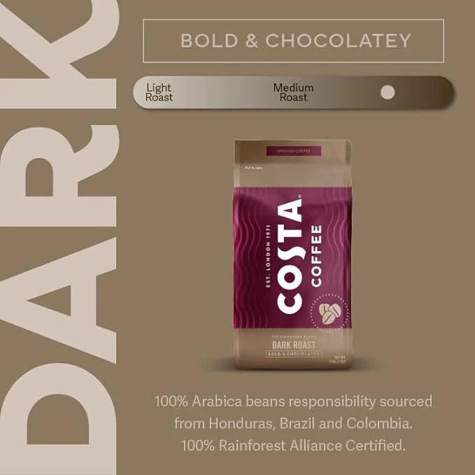 Costa Dark Roast Ground Coffee - 12oz Bag