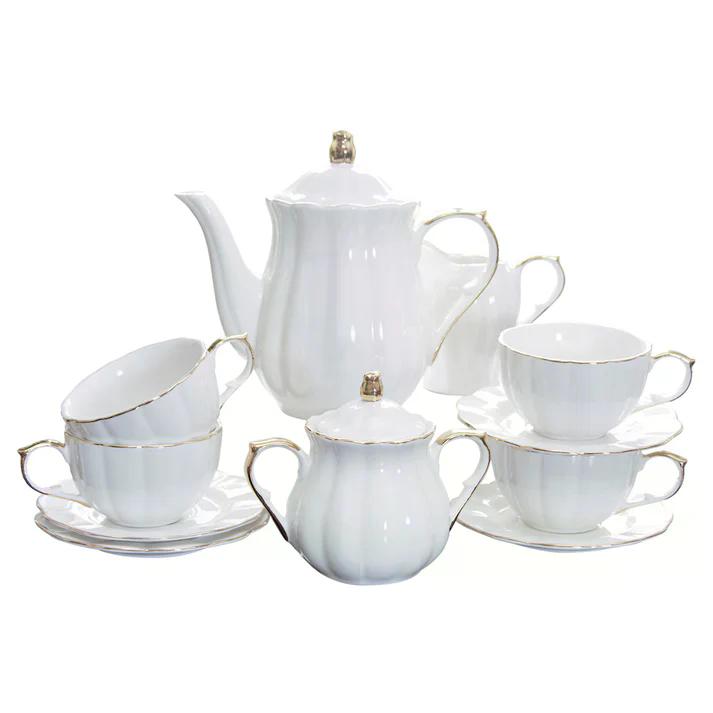 Gold White Scallop White Gold Tea Set (Clearance)