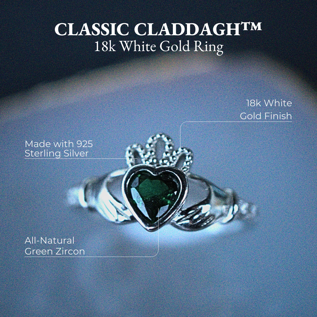 The Claddagh™ Ring — 18K White Gold | Emerald Heart