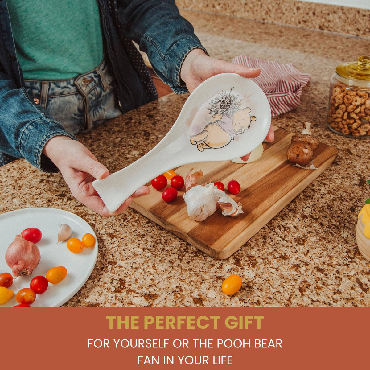 Disney Winnie the Pooh Floral Ceramic Spoon Rest Holder, Pooh kitchen accessory, floral ceramic utensil rest, Winnie the Pooh gift