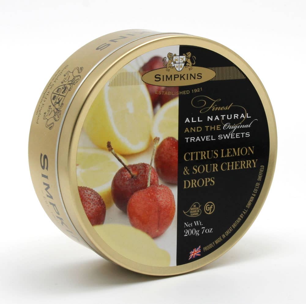 Simpkins Citrus Lemon & Sour Cherry Drops 200g Travel Tin