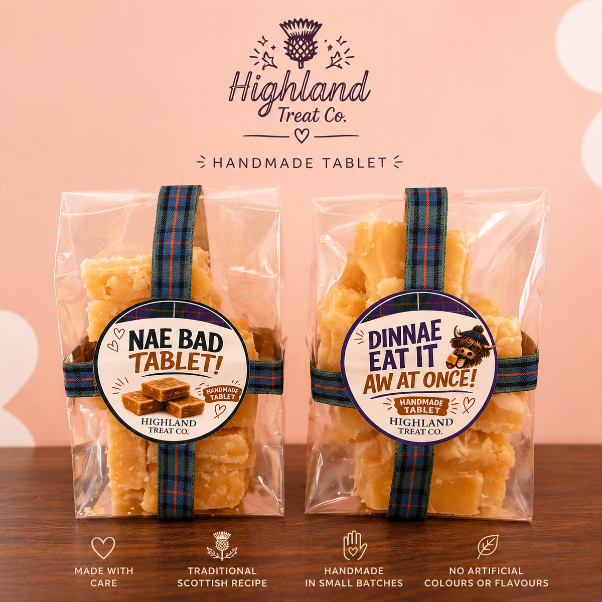 Highland Treat Co. Luxury Tartan Scottish Tablet 100g imported from the UK