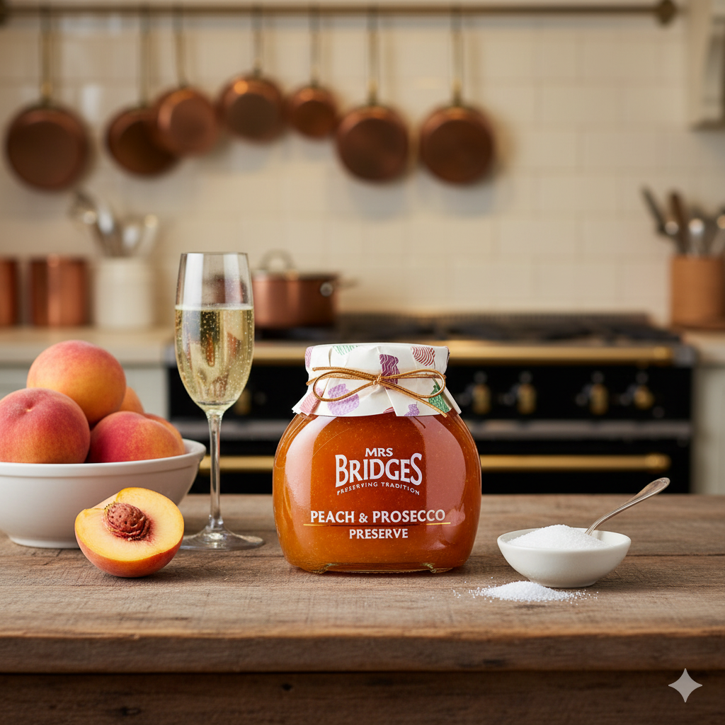 Mrs Bridges Peach & Prosecco Preserve 12oz jar