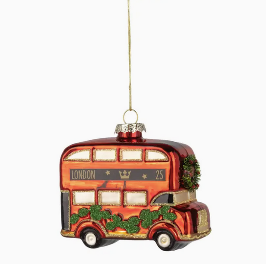 Glass London Double Decker Bus Ornament 4.5in