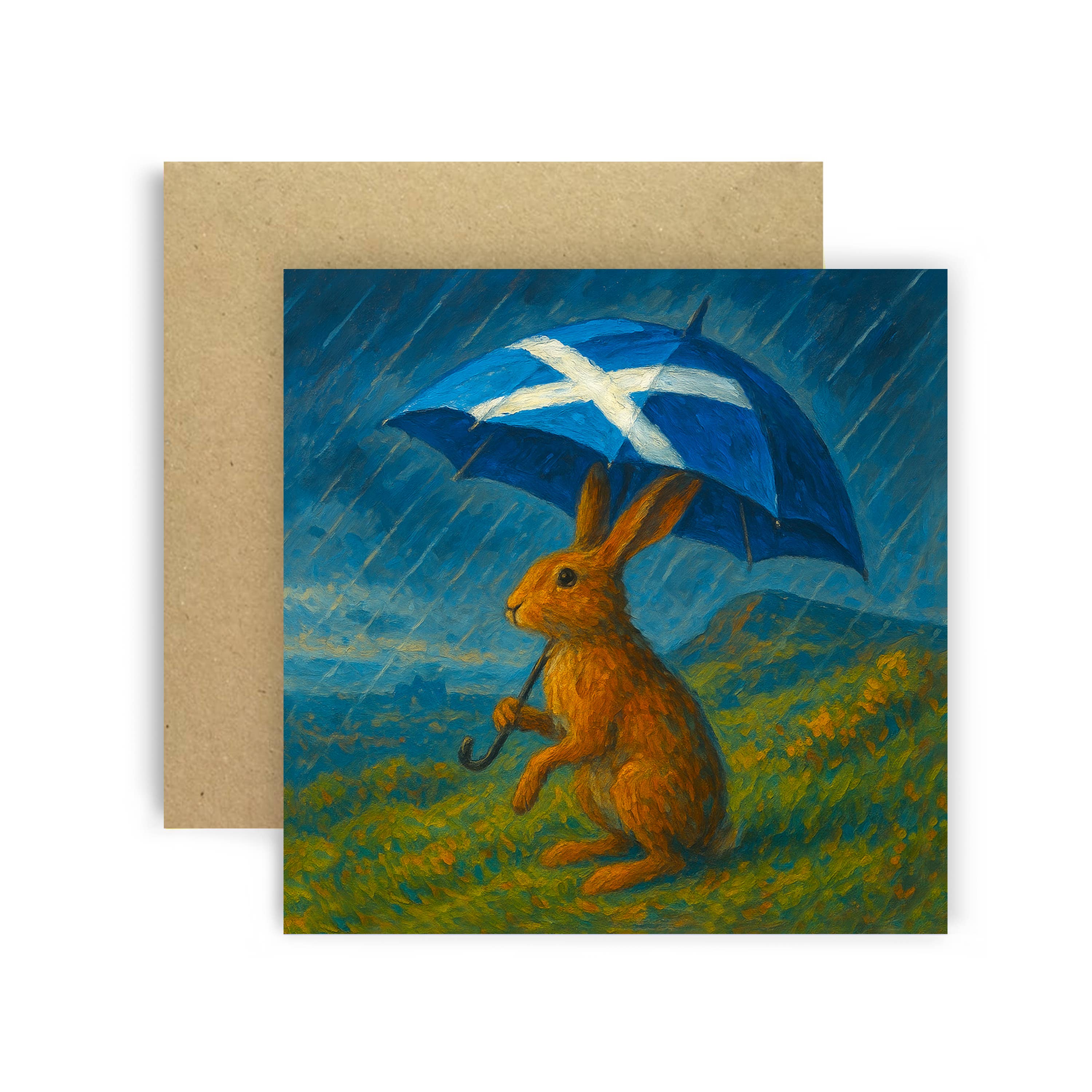 Arthur’s Seat Hare with Umbrella Card