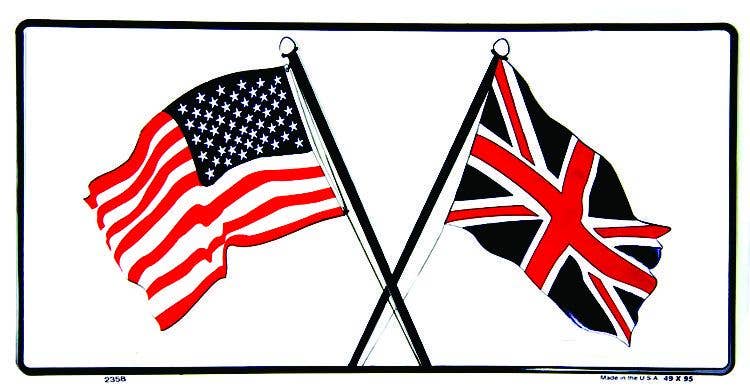US & British Flags - License Plate