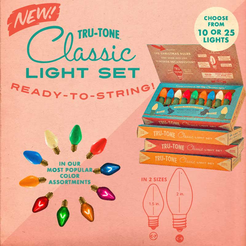 Tru-Tone Vintage Style LED Christmas Lights - C7 10-Light Set: Jeweltone (transparent)