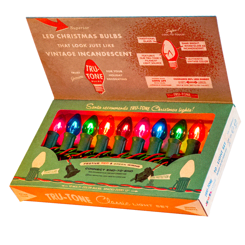 Tru-Tone Vintage Style LED Christmas Lights - C7 10-Light Set: Jeweltone (transparent)