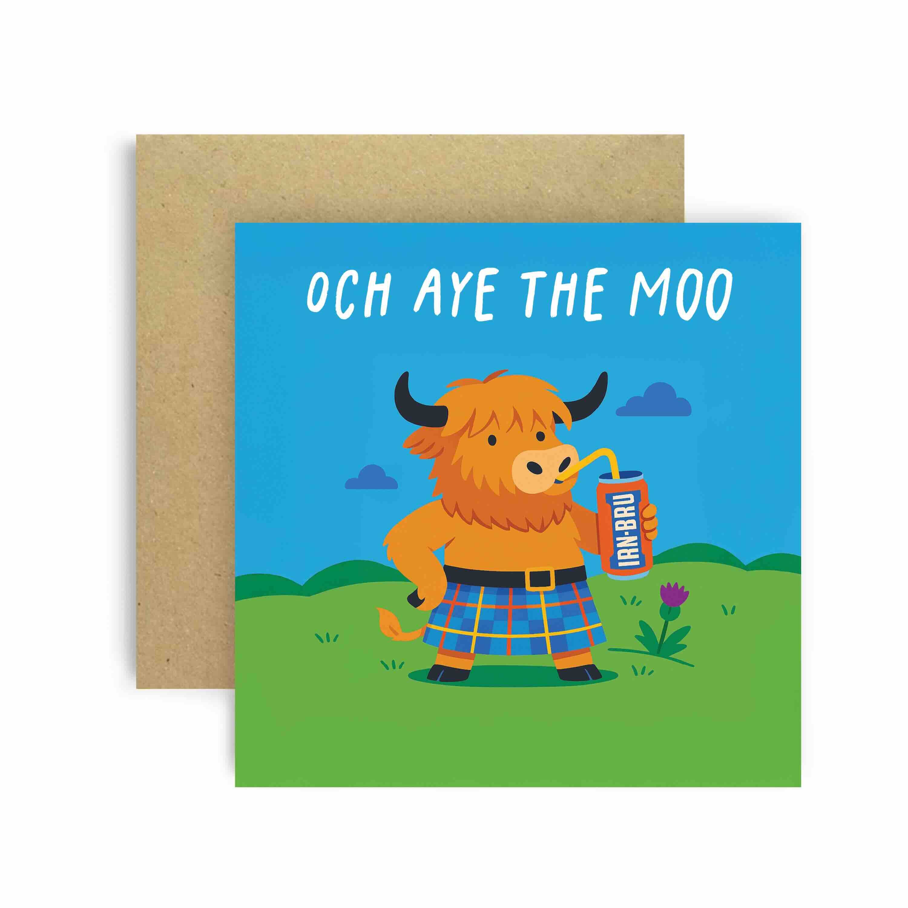 Och Aye the Moo Tartan Irn Bru Scotland Greetings Card 