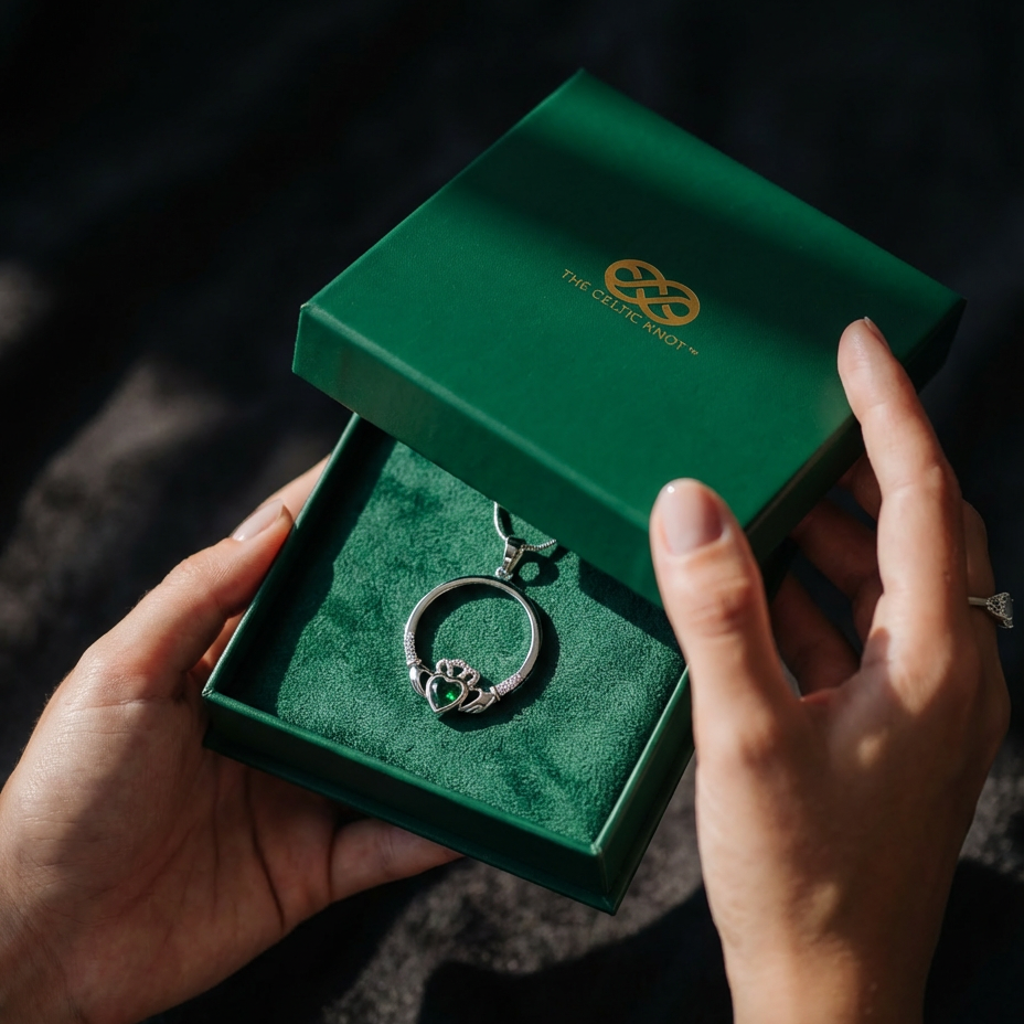 The Claddagh™ Pendant — 18K White Gold | Emerald Heart