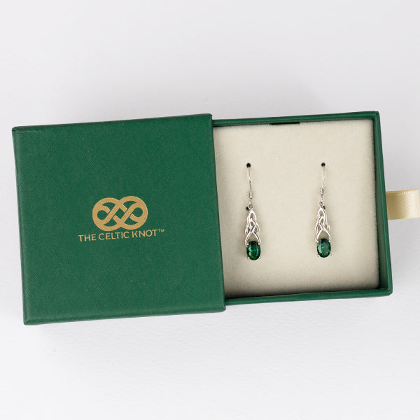 Celtic Magic™ Earrings — 18K White Gold | Oval Emerald