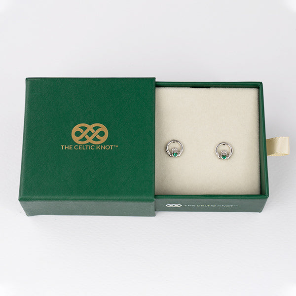 The Claddagh™ Earrings — 18K White Gold | Emerald