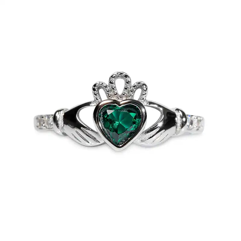 The Claddagh™ Ring — 18K White Gold | Emerald Heart