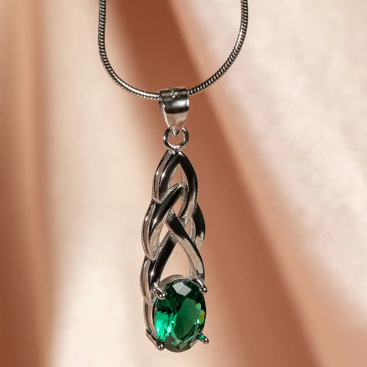 Celtic Magic™ Pendant — 18K White Gold | Oval Emerald