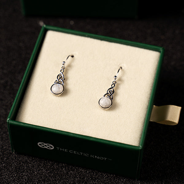 Celtic Mother™ Earrings — 18K White Gold | Moonstone