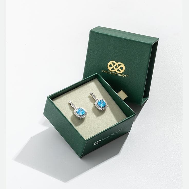 Winter Diamond™ Earrings — 18K White Gold | Cushion Blue Topaz