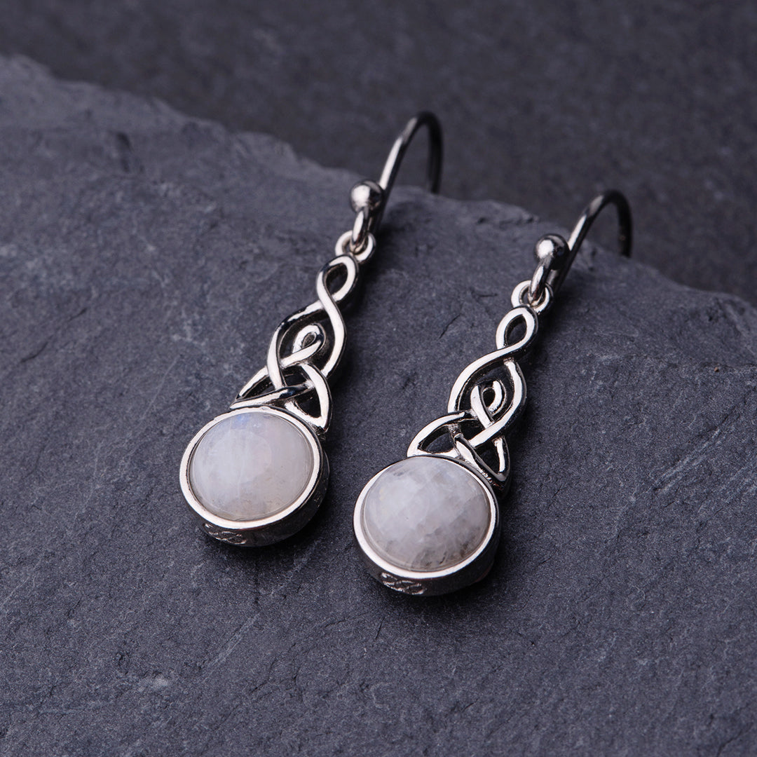 Celtic Mother™ Earrings — 18K White Gold | Moonstone
