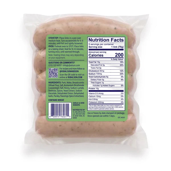 RJ Balson Garlic & Herb Bangers
