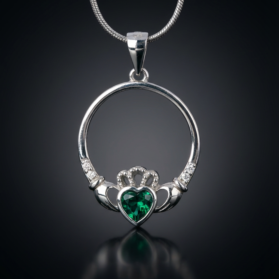 The Claddagh™ Pendant — 18K White Gold | Emerald Heart