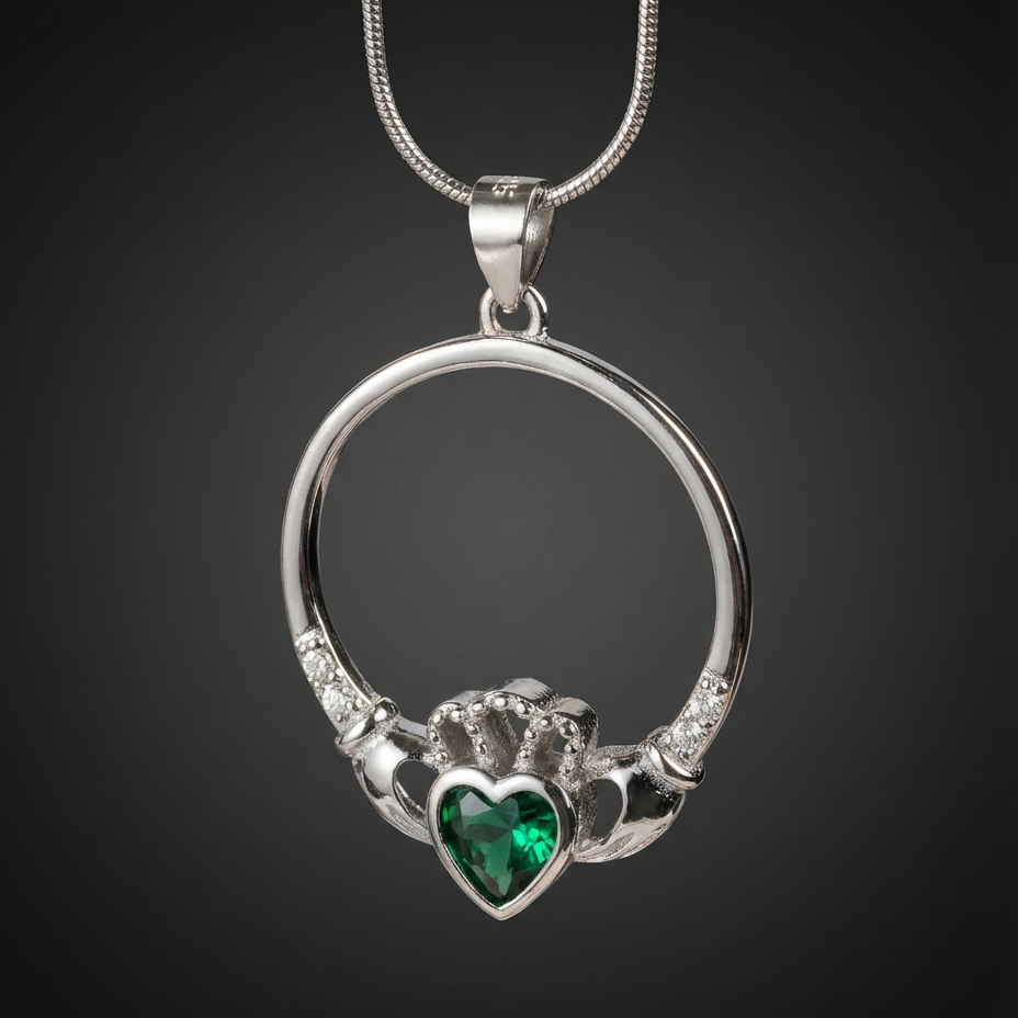 The Claddagh™ Pendant — 18K White Gold | Emerald Heart