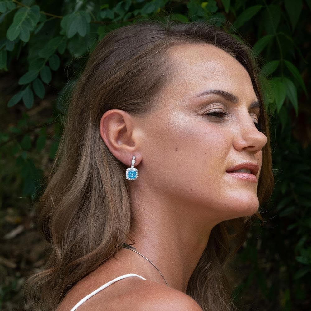 Winter Diamond™ Earrings — 18K White Gold | Cushion Blue Topaz