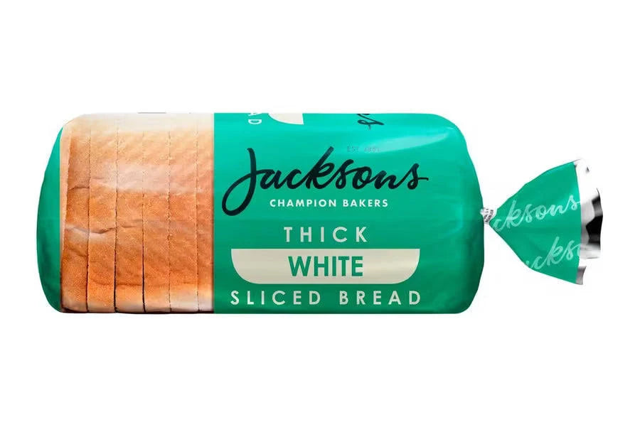 Jackson’s Thick White Sliced Bread 800g, thick sliced British white bread, soft white loaf