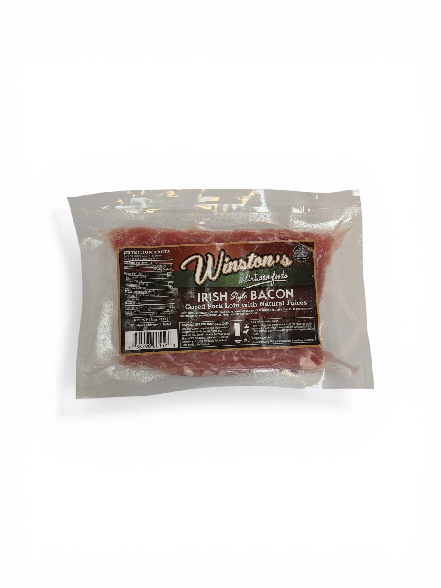 Winstons Irish Back Bacon Rashers 1lb