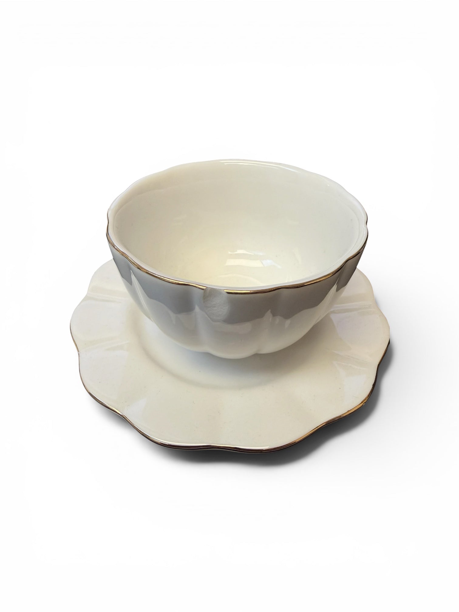 Gold White Scallop White Gold Tea Set (Clearance)