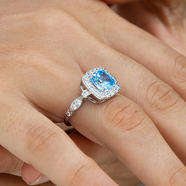 Winter Diamond™ Ring — 18K White Gold | Cushion Blue Topaz