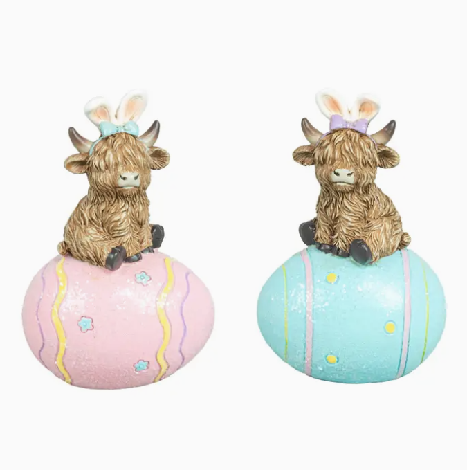 Easter Highland Cow On Egg Tabletop