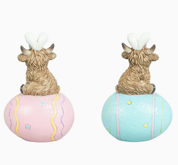 Easter Highland Cow On Egg Tabletop