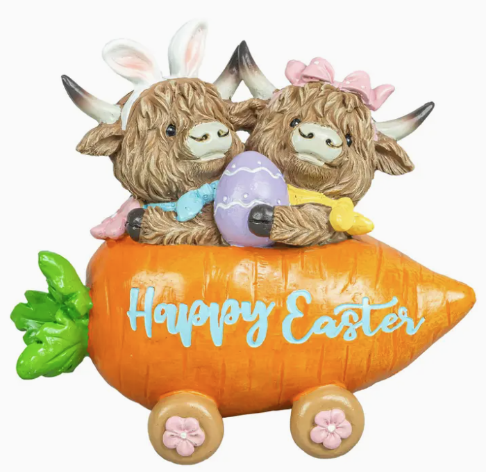 Easter Highland Cow Carrot Car