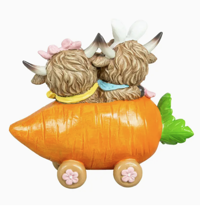 Easter Highland Cow Carrot Car