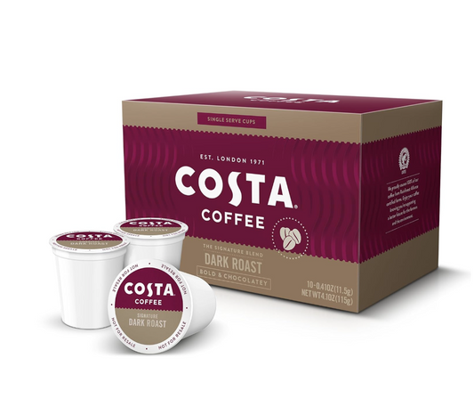 Costa Coffee Dark Roast Single Serve Pods - Signature Blend - 10ct Box
