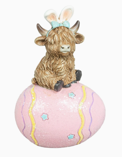Easter Highland Cow On Egg Tabletop