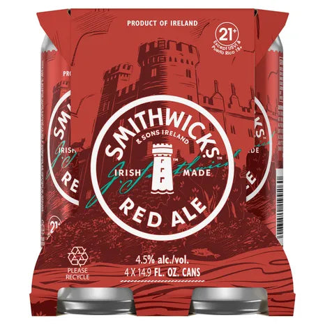 Smithwick’s Irish Red Ale 14.9oz 4 Pack Cans, classic Irish red ale, brewed in Ireland