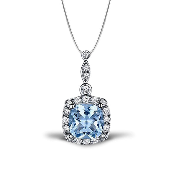 Winter Diamond™ Pendant — 18K White Gold | Cushion Blue Topaz