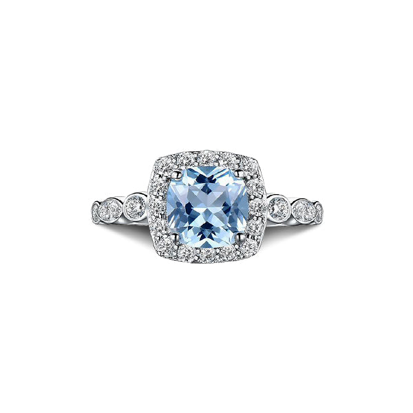 Winter Diamond™ Ring — 18K White Gold | Cushion Blue Topaz