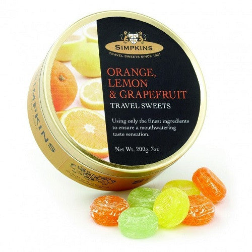 Simpkins Travel Sweets Orange, Lemon & Grapefruit Tin 200g